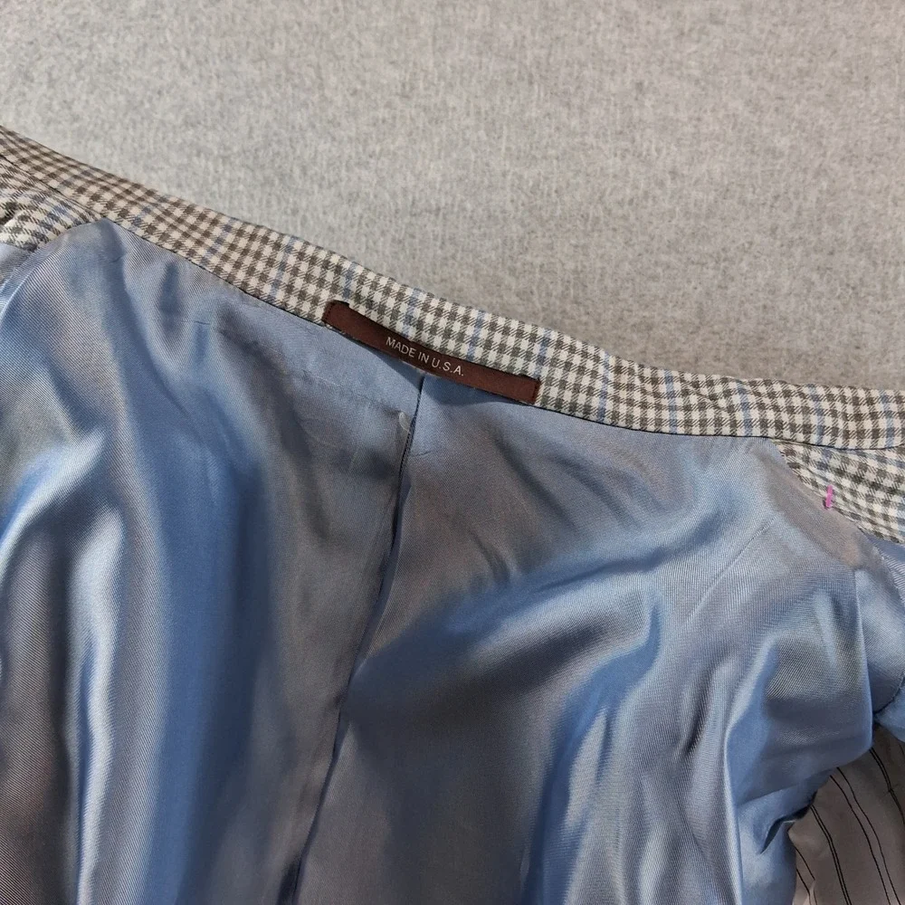 Hickey Freeman Blazer Mens 48L Blue Gray 100% Wool Micro Check Sport Coat